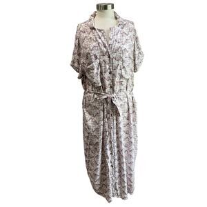 Sonoma Geometric Print Button Front Midi Shirt Dress Belted Casual XXL